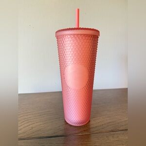 Starbucks Coral Pink Studded Cold Cup with Straw